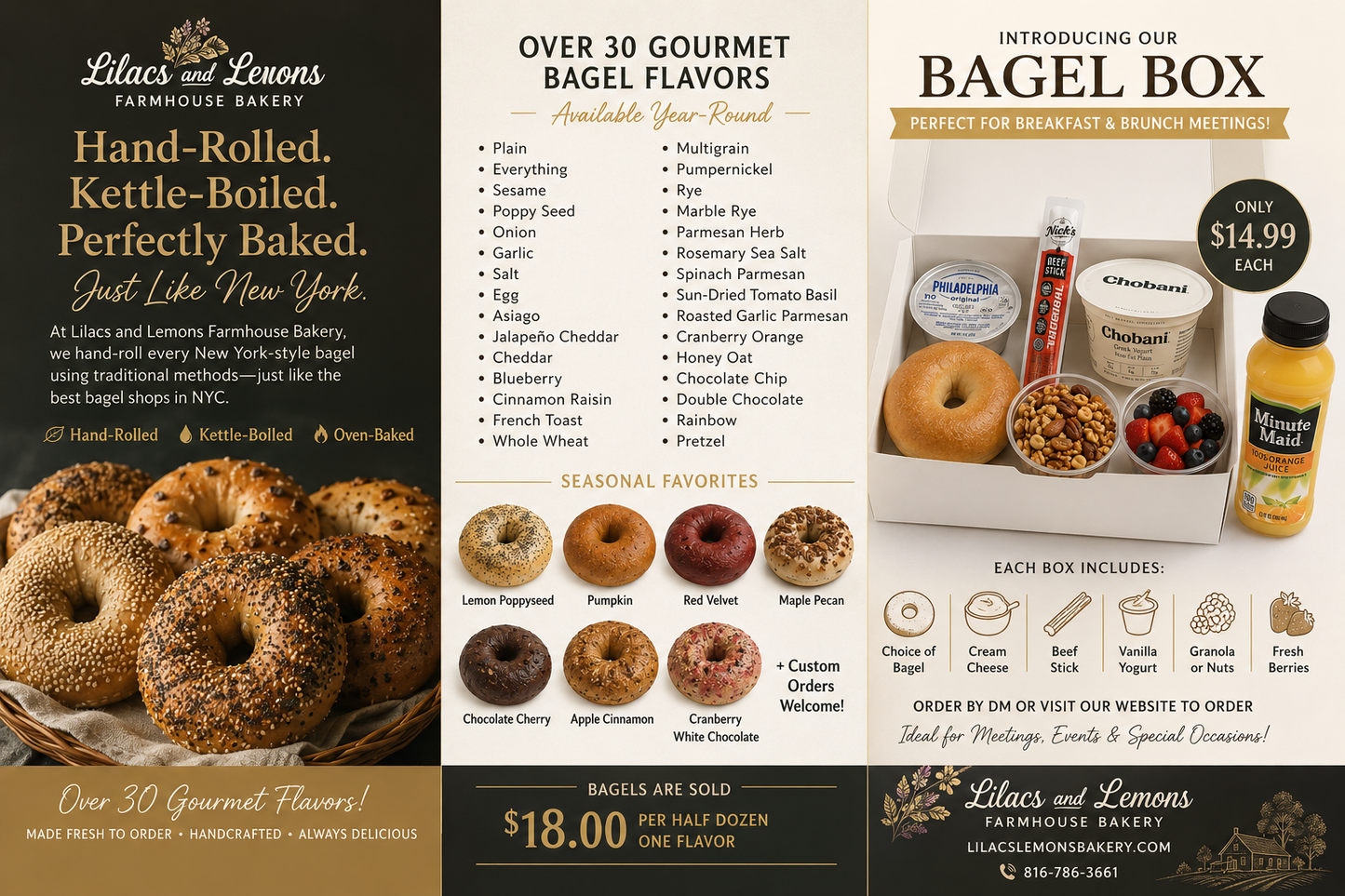 Authentic New York-Style Hand-Rolled Bagels | Fresh Milled, Kettle-Boiled & Baked to Order | 30+ Gourmet Flavors | Lilacs & Lemons Farmhouse Bakery
