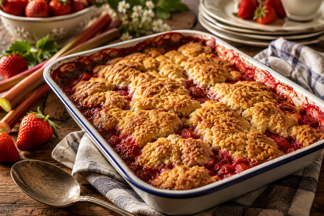 Gluten-Free Strawberry Rhubarb Cobbler-by Lilacs and Lemons Farmhouse Bakery