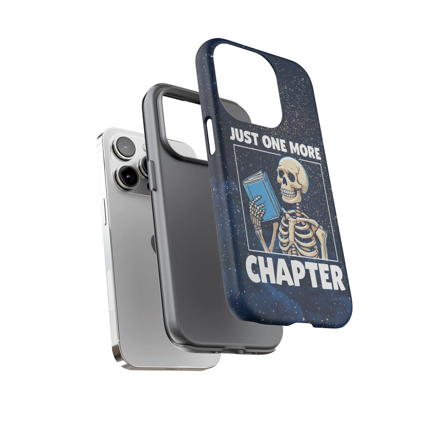 "Just One More Chapter" Skeleton Book Lover Phone Case - Perfect for Bookworms, Readers, Halloween, Gift for Her, Just One More Chapter