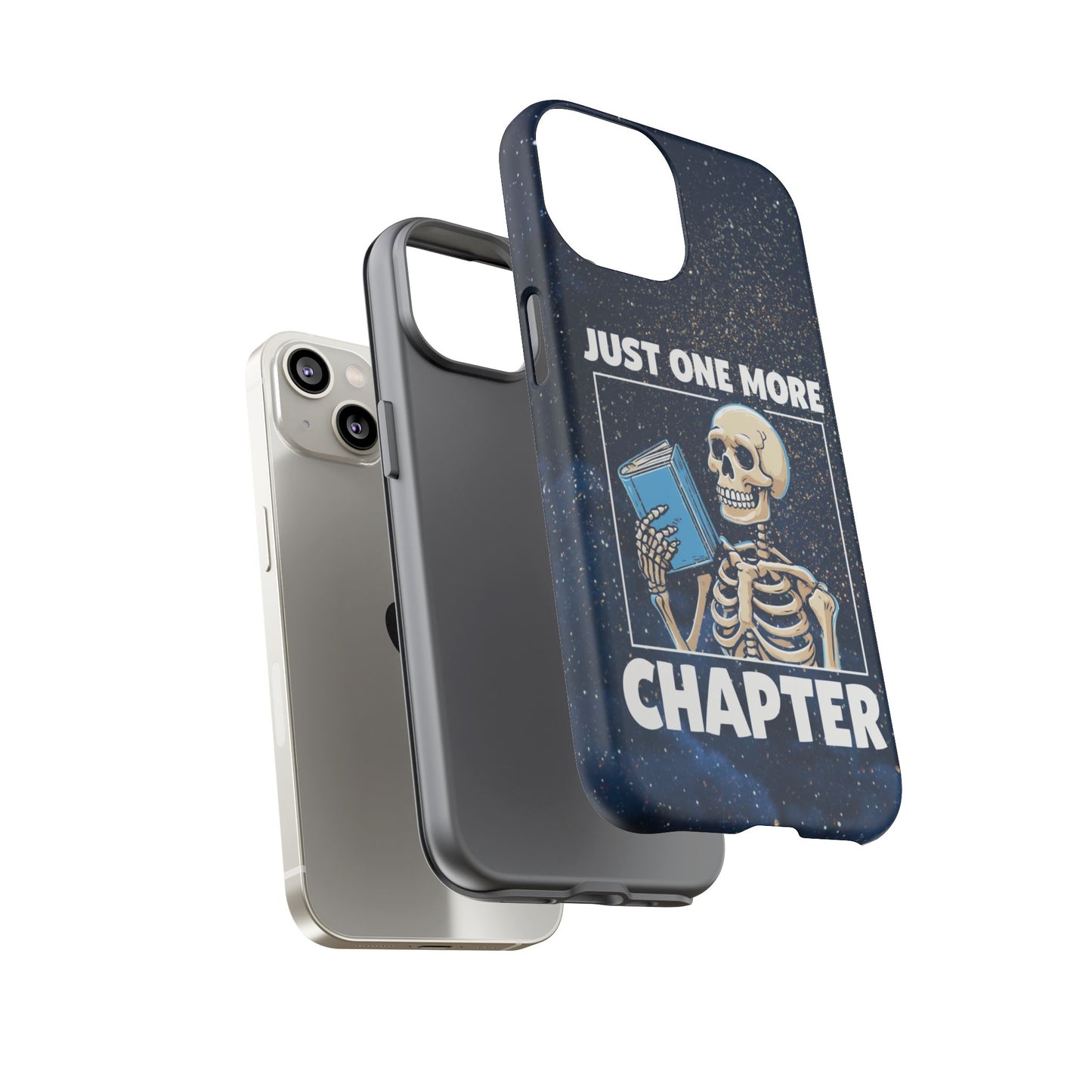 "Just One More Chapter" Skeleton Book Lover Phone Case - Perfect for Bookworms, Readers, Halloween, Gift for Her, Just One More Chapter
