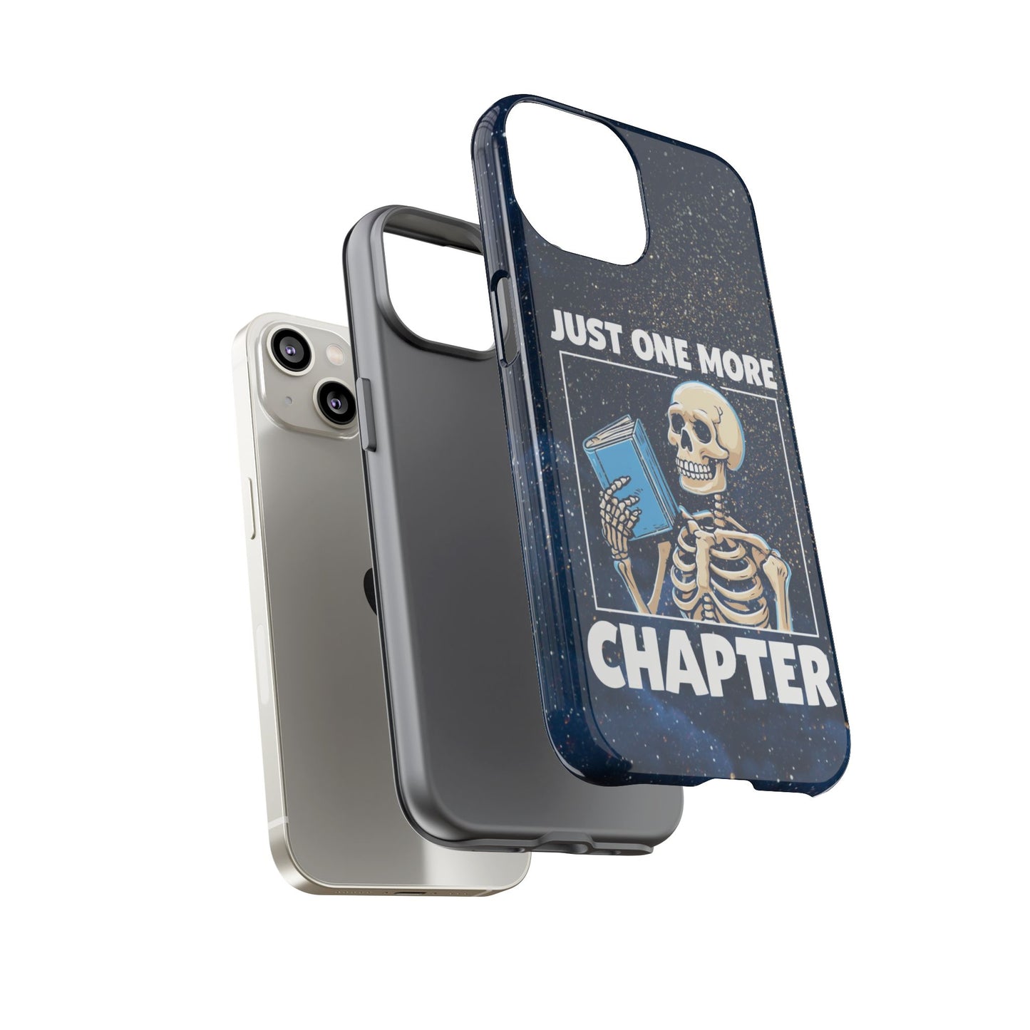 "Just One More Chapter" Skeleton Book Lover Phone Case - Perfect for Bookworms, Readers, Halloween, Gift for Her, Just One More Chapter