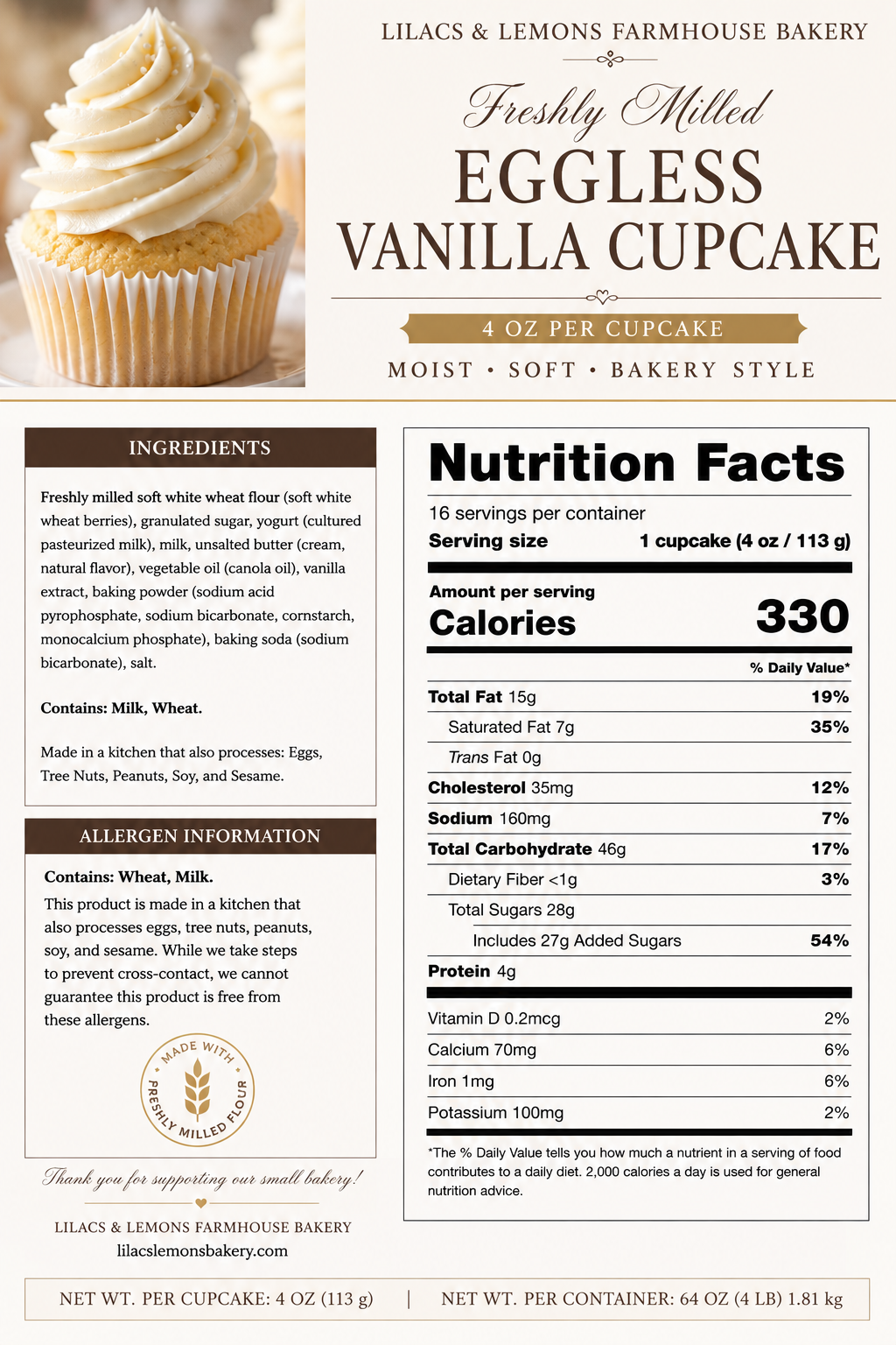 Bakery Product Label Templates | Cupcake Packaging Labels + Free Award-Winning Eggless Vanilla Cake Recipe