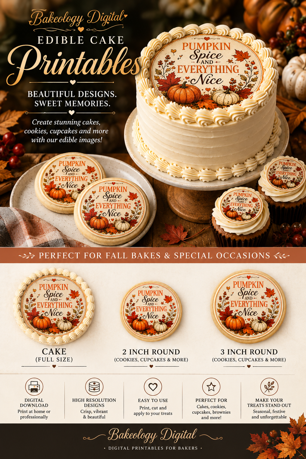Edible Cake Printables | Pumpkin Spice Cake Toppers, Cookie & Cupcake Edible Images
