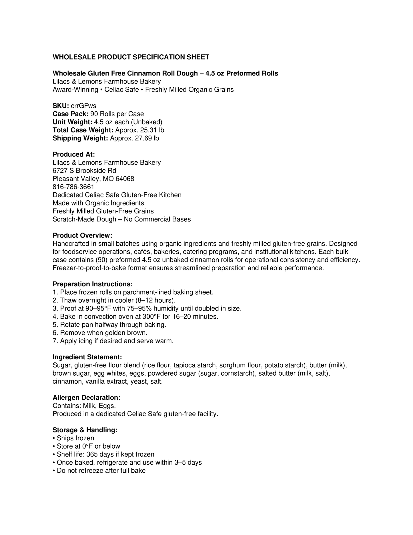 Wholesale Gluten Free Cinnamon Roll Pucks – 90 Case | 4.5 oz Preformed Rolls | Celiac Safe Bulk Bakery Dough