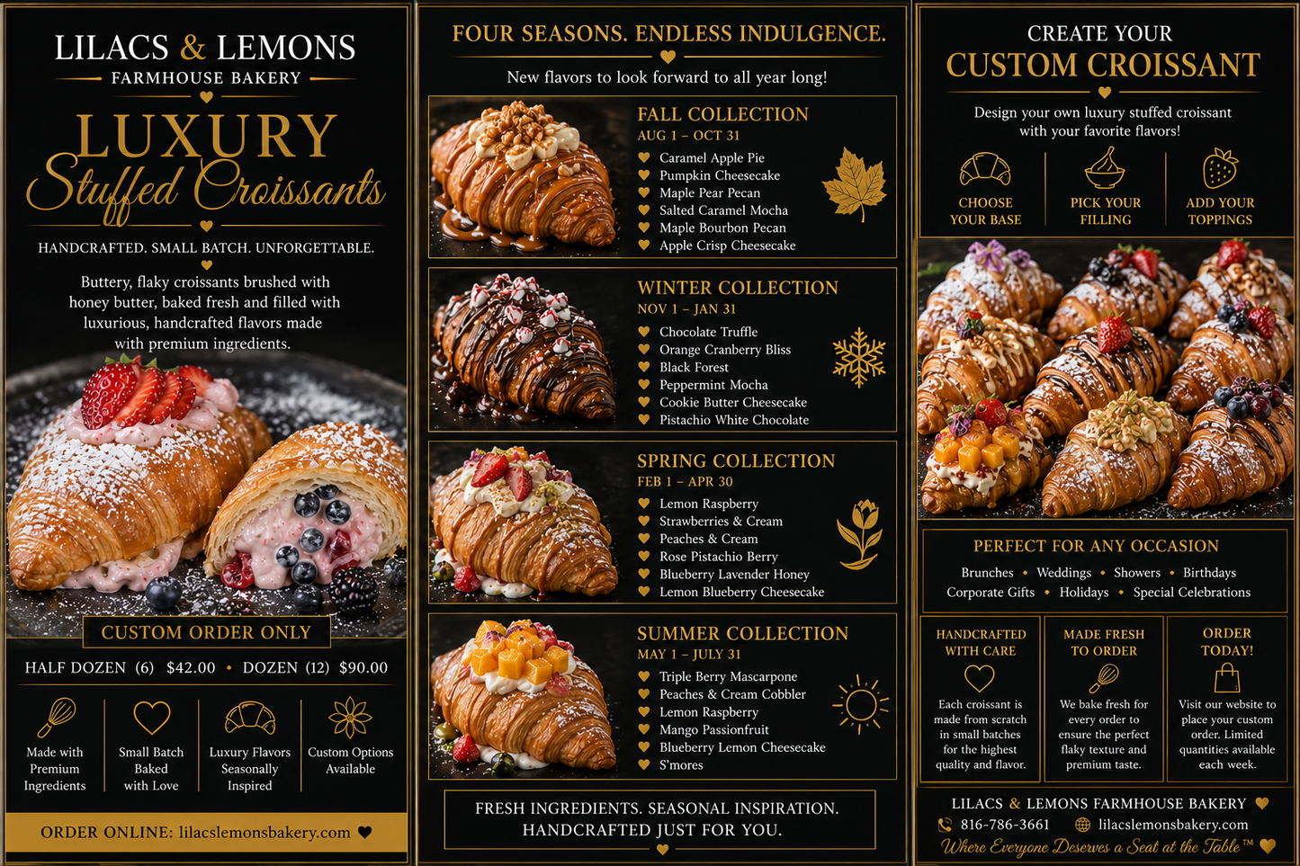 Luxury Stuffed Croissants | Gourmet Handcrafted Pastries | Order by the Half Dozen or Dozen | Lilacs & Lemons Farmhouse Bakery