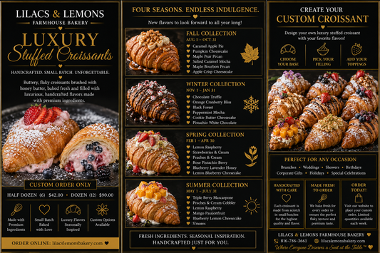 Luxury Stuffed Croissants | Gourmet Handcrafted Pastries | Order by the Half Dozen or Dozen | Lilacs & Lemons Farmhouse Bakery
